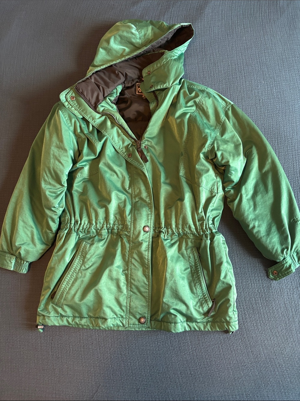 Vintage Green Hooded Ski Coat